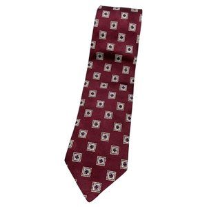 S.T. DUPONT Men's 100% Silk Necktie LUXURY Burgundy Geometric W:3.7" EUC